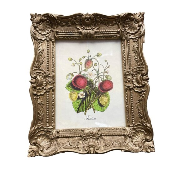 Vtg Burwood Botanical Fruit Prints Set 4 Ornate Gold Frame Hollywood Regency 60s - Picture 3 of 6